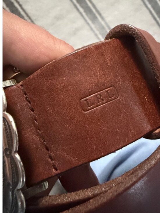 Ralph Lauren concho Tan Brown Leather Belt with Silver and Turquoise Buckle S